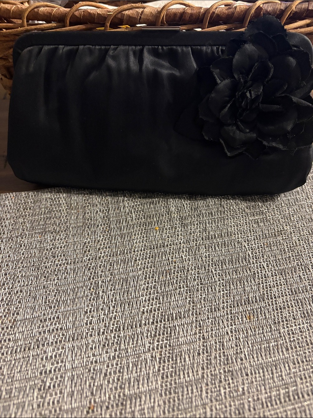 NWT Banana Republic Black Satin Floral Clutch